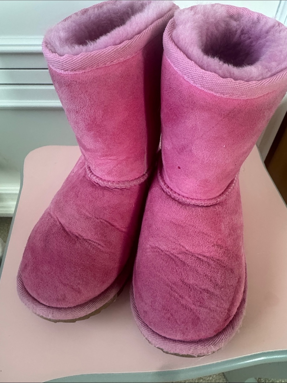 UGG Pink Suede Classic Short Shearling Boots